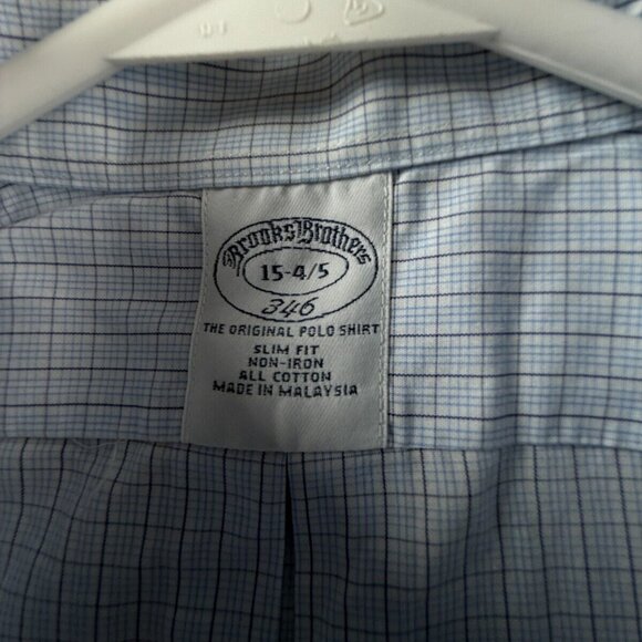 Brooks Brothers Slim Button-Down Blue Cotton 15-4/5 Non-Iron Check Long Sleeve - Picture 10 of 14